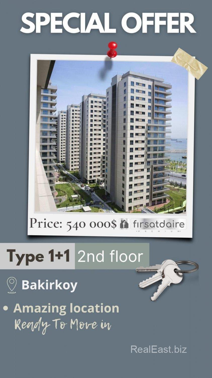 Luxury 1+1 Apartment with Sea View in Bakırköy